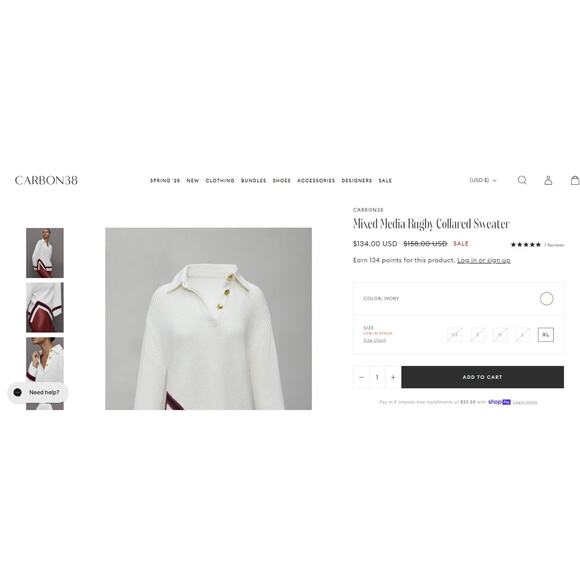 Carbon38 Mixed Media Rugby Collared Sweater Ribbed Thick Knit Ivory Size Large - Picture 13 of 13